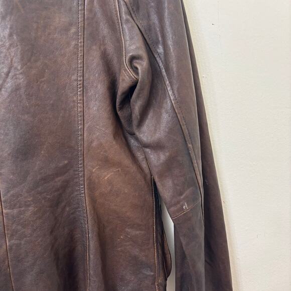 Vintage Lucky Brand Womens Distressed Brown Real  Leather Moto Jacket Medium - Picture 13 of 14